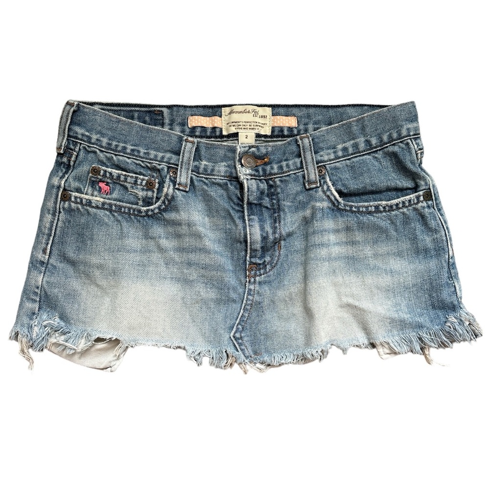 Vintage Abercrombie & Fitch Denim Skirt Y2K Micro Mini Low Rise Distressed Sz 2